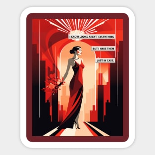 Art Deco Red Dress Woman Sticker